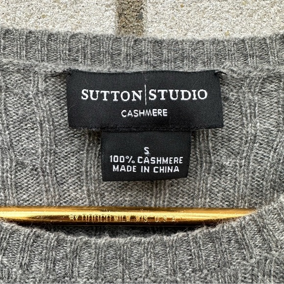 Sutton Studio 100% Cashmere Gray Cable Knit Sweater Dress Fisherman Classic - Picture 6 of 8
